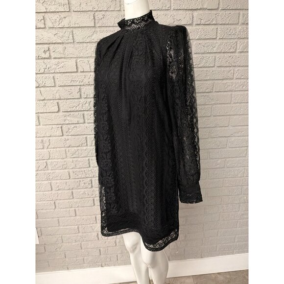 Express Women’s Black Long Sleeve High Neck Lace Dress Size M - Picture 6 of 9